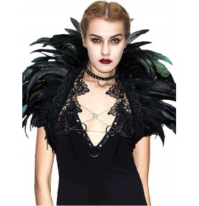 Women girls Model catwalk black feather cape night club jazz dance feather scarf neck collar concert carnival christmas event party cosplay shawl lace sexy back tie model